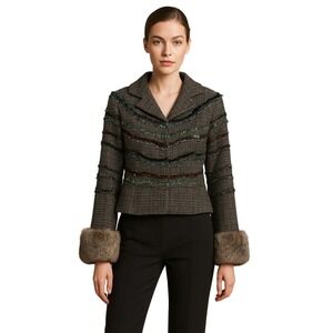 Wunderkind Italian Designer Jacket with Chinchilla Fur Cuffs | Size 4